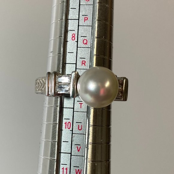 Cultured Freshwater Pearl (10mm) & Cubic Zirconia Ring In Sterling Silver 925 - Picture 8 of 8